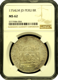 1754 Peruvian 8 Reale MS 62 - In Holder