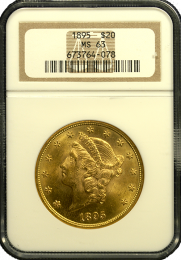 1895 $20 Liberty | Gold coin | Mint State 63 | Holder