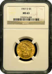 $5 Liberty Gold Coin NGC/PCGS MS-63 - In Holder