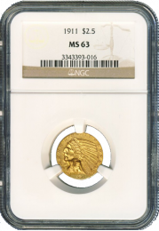 $2 1/2 Indian Gold Coin NGC/PCGS MS-63 - In Holder