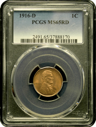 1916 D 1 Cent PCGS MS 65 