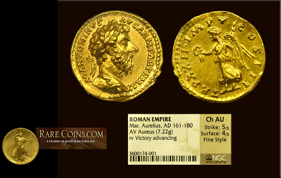 Marcus Aurelius Gold Aureus NGC Choice AU (fine style) Marcus Aurelius Gold Aureus NGC Choice AU (fine style)